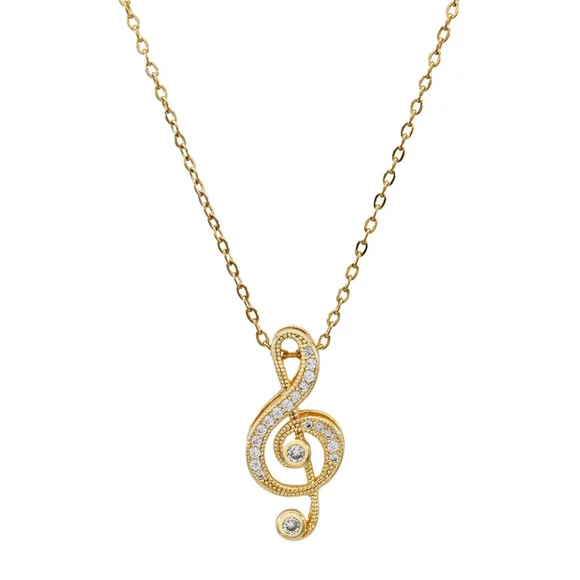 Cz Stone Hold Tone Treble Clef Pendant Necklace Music Lovers - Picture 2 of 3